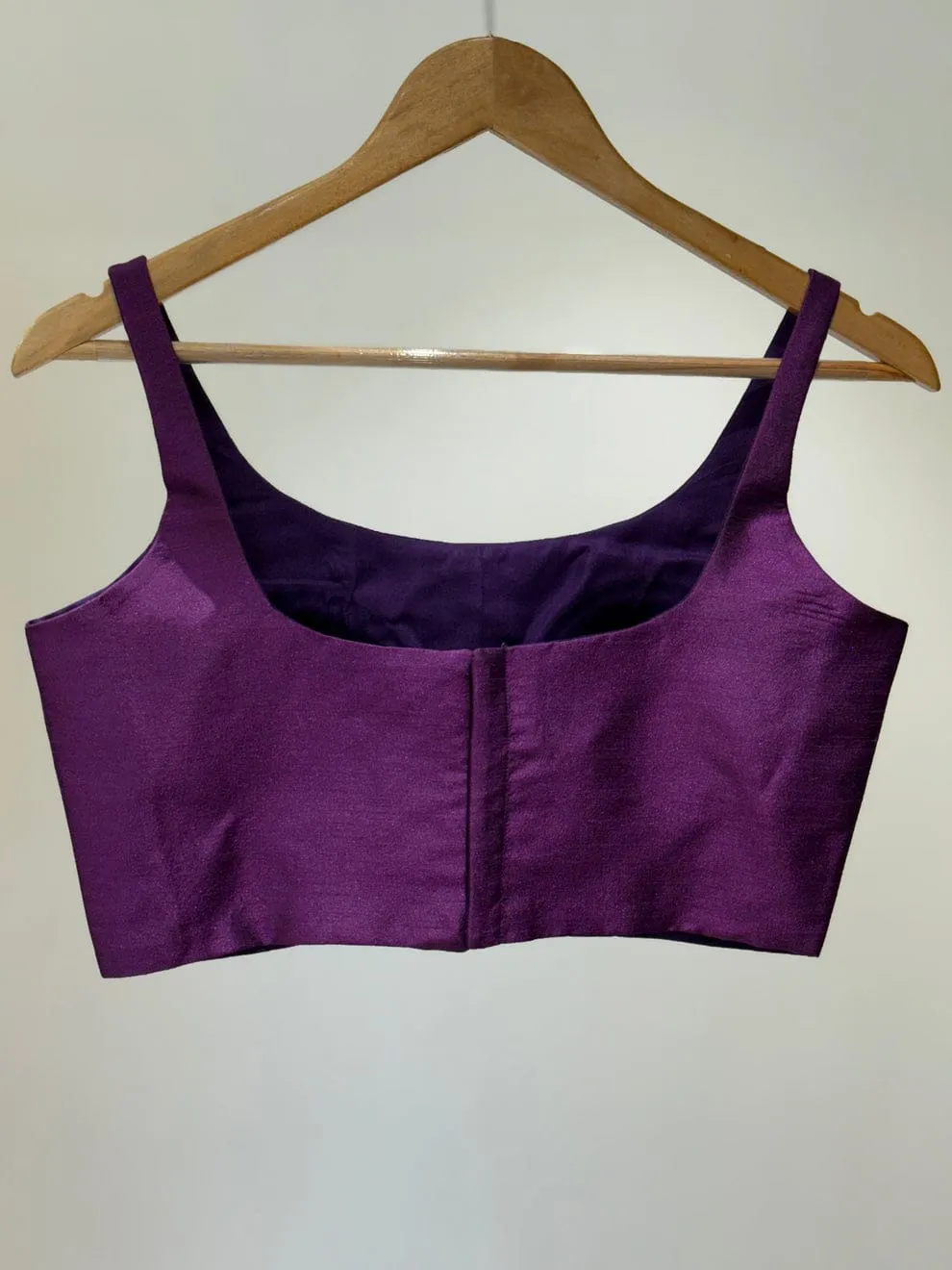 Deep Purple Raw Silk Saree Blouse | Sleeveless Square Neck Readymade Blouse - Image 3