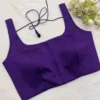 Deep Purple Raw Silk Sleeveless Saree Blouse | Square Neck Designer Party Wear Blouse for Women with Back Tie