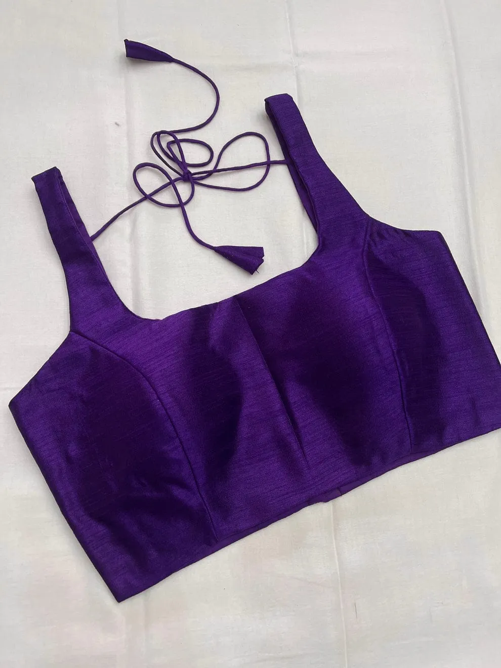 Deep Purple Silk Saree Blouse | Sleeveless Square Neck Readymade Blouse