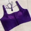 Deep Purple Silk Saree Blouse | Sleeveless Square Neck Readymade Blouse - Image 2