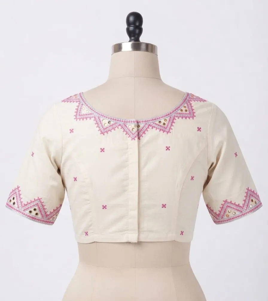 Designer Mirror Work Cotton Blouse – Elegant Scoop Neck Ethnic Wear for Sarees - Image 2