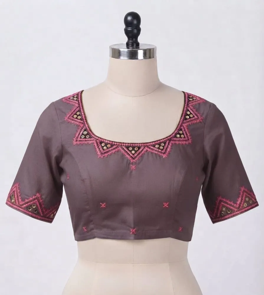 Designer Mirror Work Cotton Blouse – Elegant Scoop Neck Ethnic Wear for Sarees - Image 3