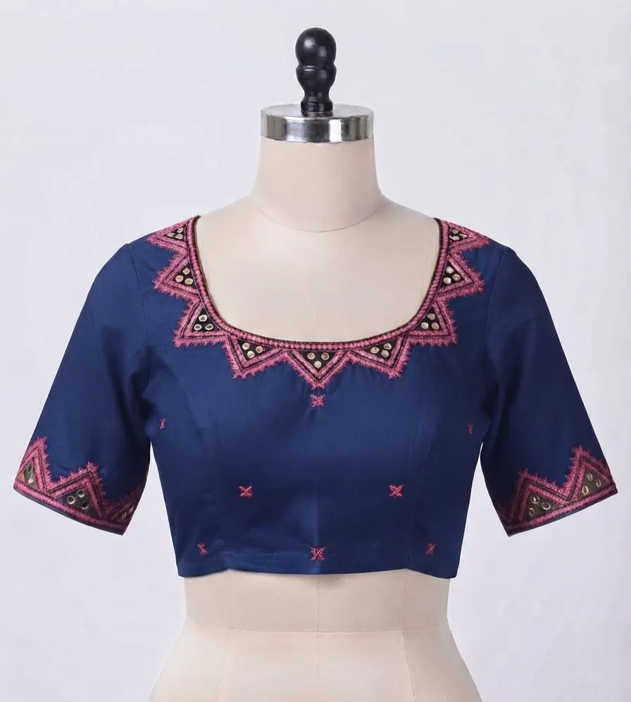 Designer Mirror Work Cotton Blouse – Elegant Scoop Neck Ethnic Wear for Sarees - Image 4