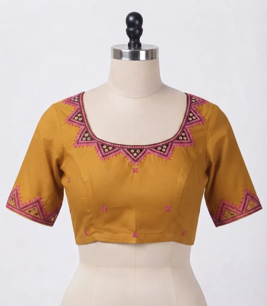 Designer Mirror Work Cotton Blouse – Elegant Scoop Neck Ethnic Wear for Sarees - Image 5