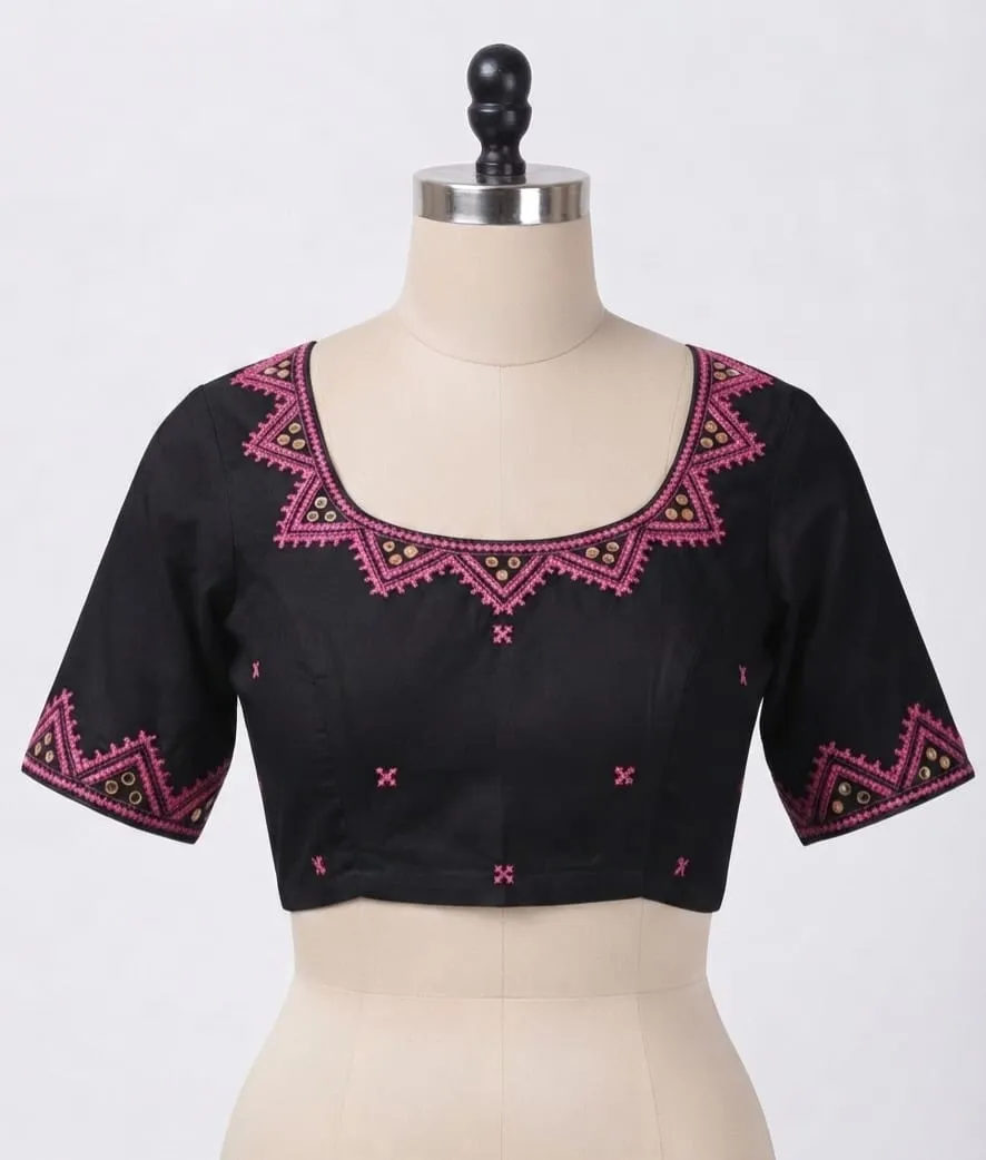 Designer Mirror Work Cotton Blouse – Elegant Scoop Neck Ethnic Wear for Sarees - Image 6