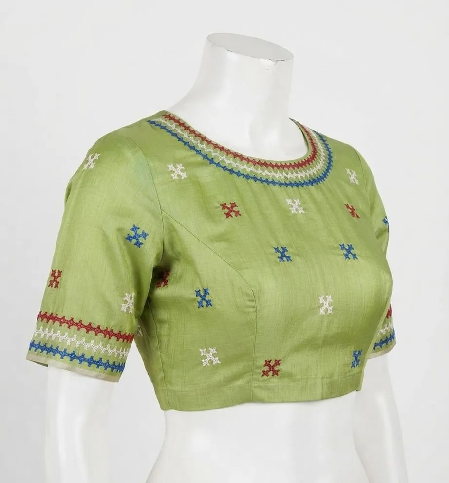 Designer Silk Blouse with Handcrafted Kutch Embroidery | Premium Ethnic Festive Wear