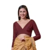 Designer Solid Color Silk Saree Blouse | Full-Sleeve Party Wear Ethnic Top