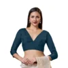 Designer Solid Color Silk Saree Blouse | Full-Sleeve Party Wear Ethnic Top - Image 4