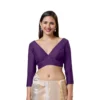 Designer Solid Color Silk Saree Blouse | Full-Sleeve Party Wear Ethnic Top - Image 6