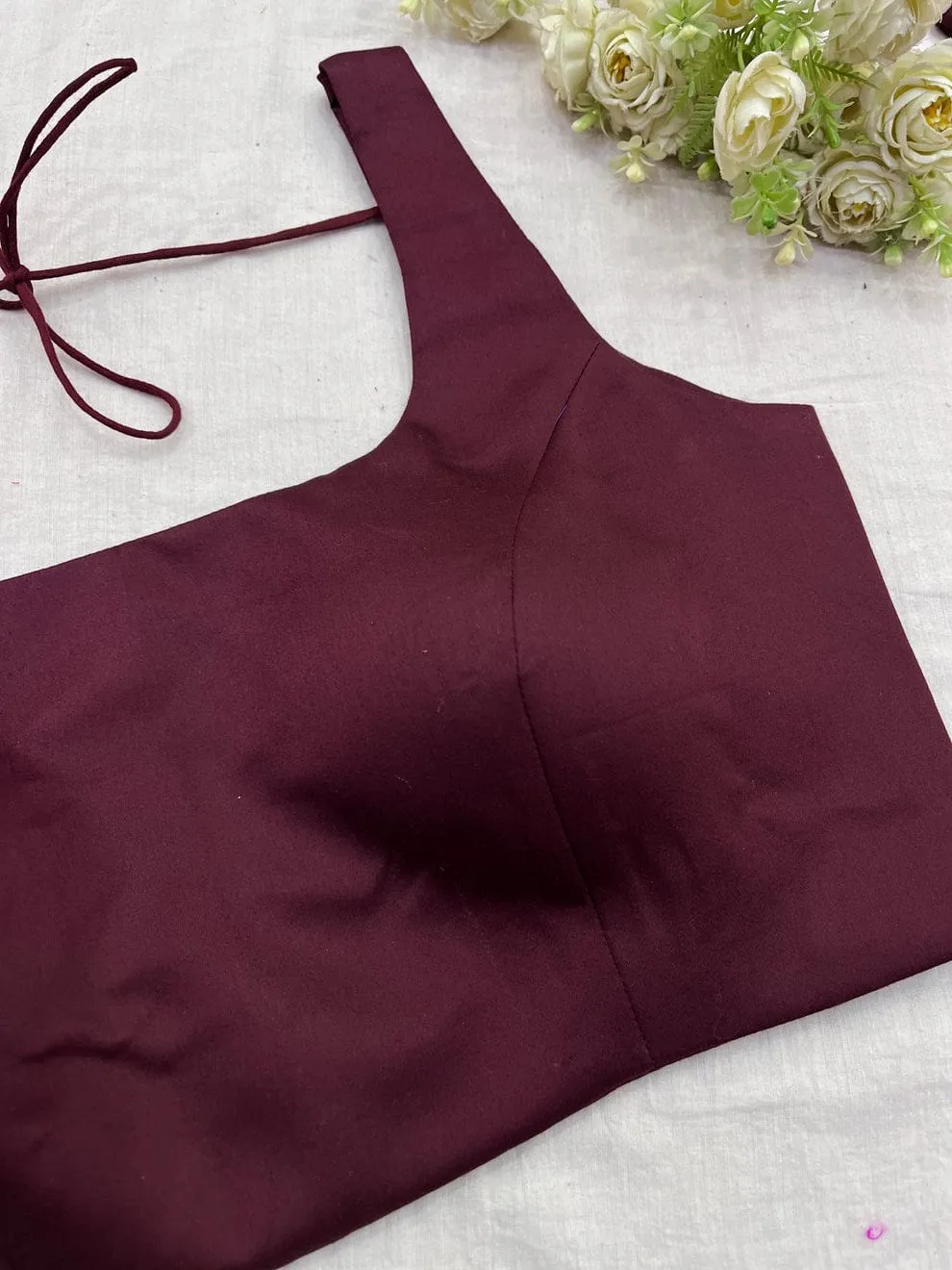 Designer Square Neck Padded Maroon Blouse - Stylish Back Tie-Up Blouse for Saree/Lehenga