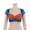 Dual-Tone Velvet Corset Saree Blouse with Pleated Bust & Front Zip | Designer Top - Image 3