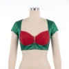 Dual-Tone Velvet Corset Saree Blouse with Pleated Bust & Front Zip | Designer Top - Image 7
