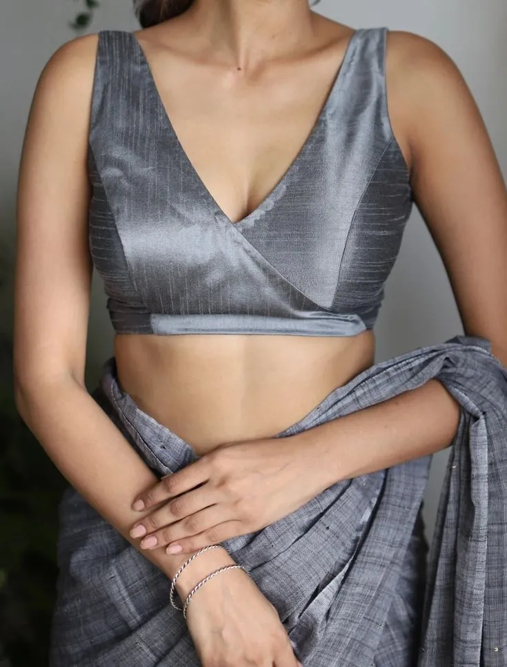 Elegant Grey Ethnic Crop Top | Modern Sleeveless Blouse for Women