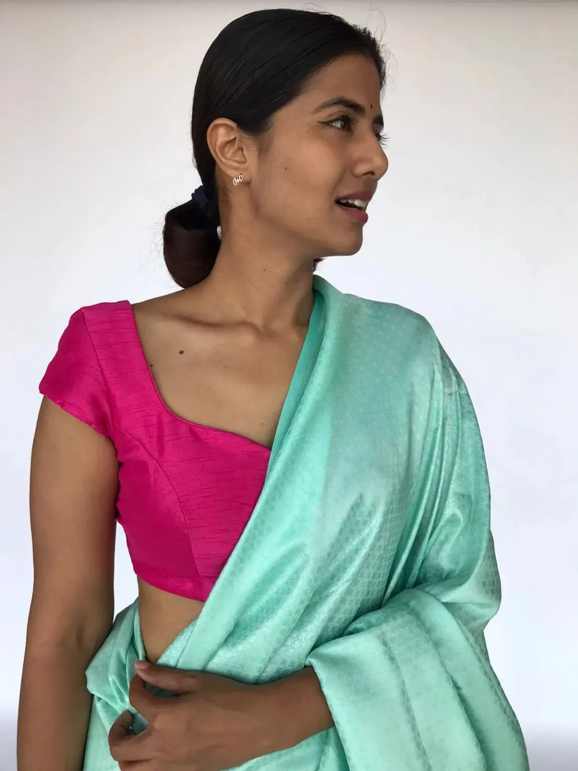 Elegant Pink Silk Saree Blouse with Trendy Back Bow Tie