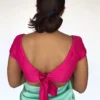 Elegant Pink Silk Saree Blouse with Trendy Back Bow Tie - Image 2