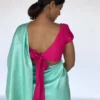 Elegant Pink Silk Saree Blouse with Trendy Back Bow Tie - Image 3