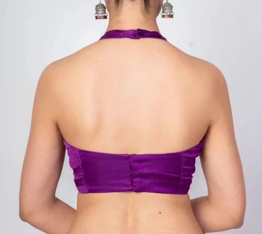 Elegant Purple Silk Halter Blouse | Exclusive Modern Ethnic Collection |