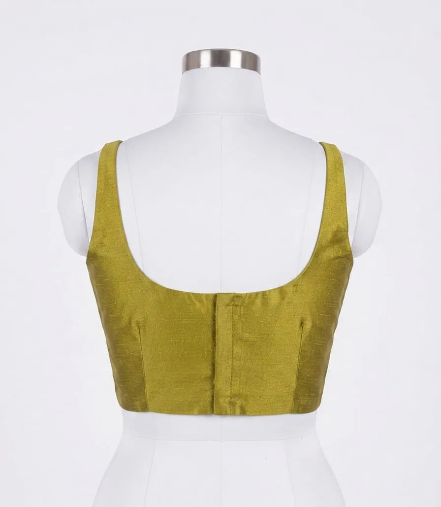 Elegant Sleeveless Olive Silk Blouse for Sarees | Simple Party Wear