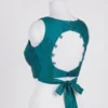 Elegant Teal Silk Front-Button Blouse with Tie-Up Back | Premium Ethnic Crop Top