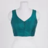 Elegant Teal Silk Front-Button Blouse with Tie-Up Back | Premium Ethnic Crop Top - Image 2