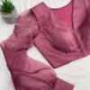 Elegant V-Neck Readymade Blouse – Dusty Pink with Statement Organza Sleeves