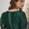 Emerald Green Puff Sleeve Saree Blouse | Designer Front-Button Ethnic Choli - Image 2