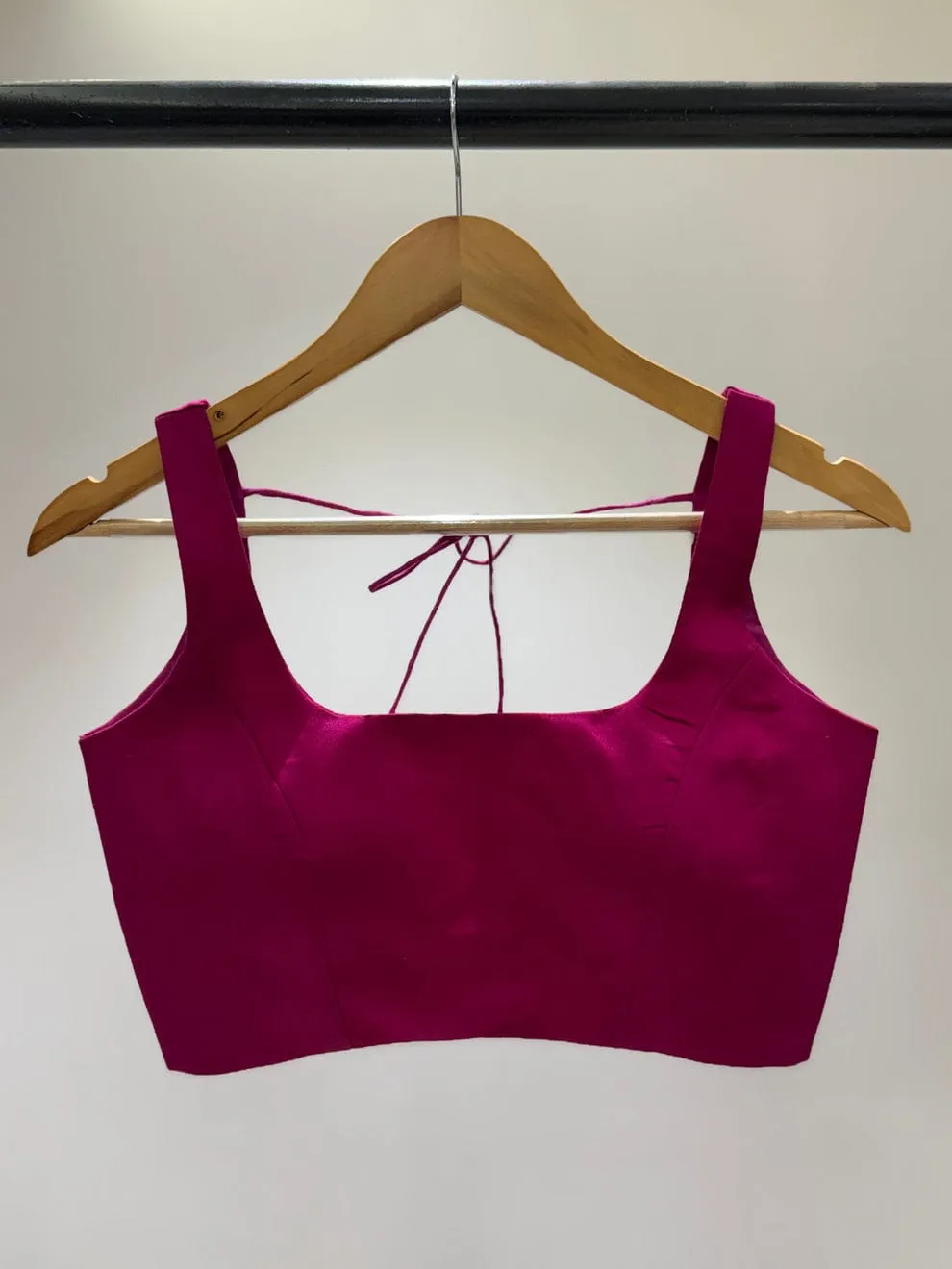 Fuchsia Pink Raw Silk Sleeveless Blouse – Premium Readymade Scoop Neck Saree Blouse