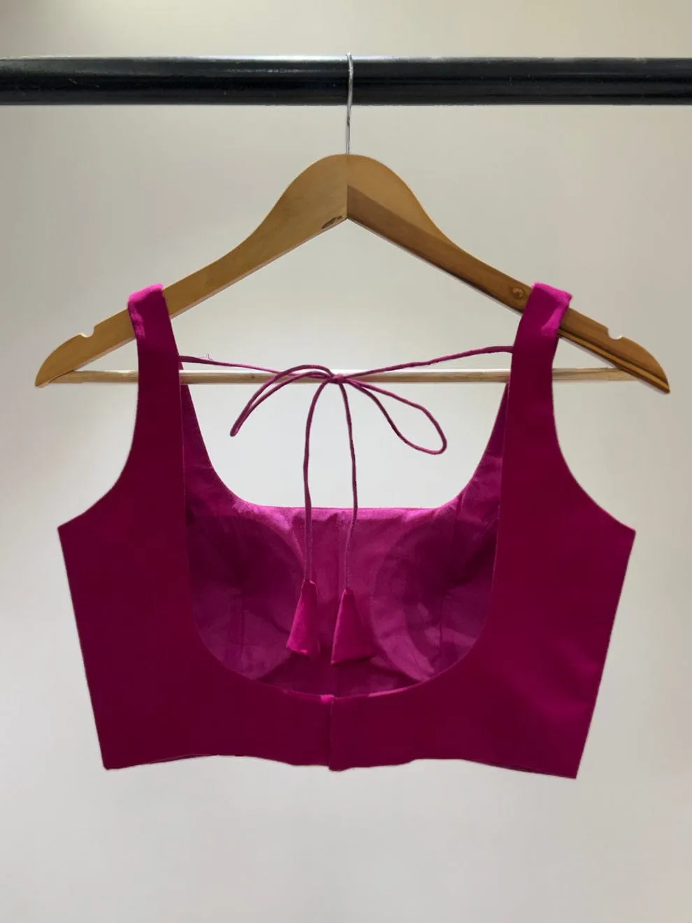 Fuchsia Pink Raw Silk Sleeveless Blouse – Premium Readymade Scoop Neck Saree Blouse - Image 2