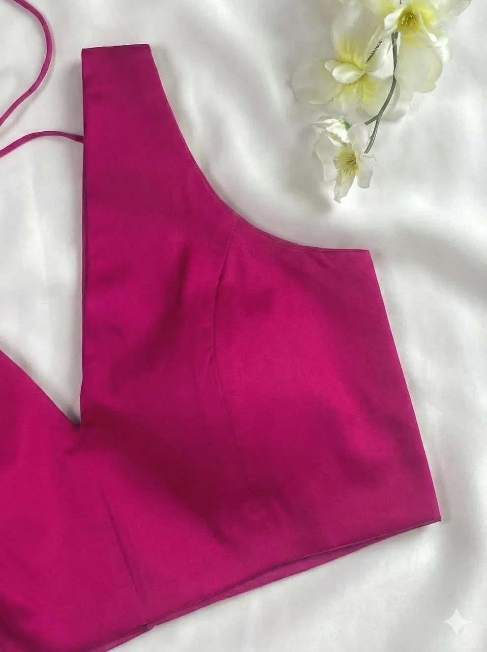 Fuchsia Pink Raw Silk V-Neck Sleeveless Blouse – Premium Readymade Saree Blouse - Image 2
