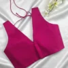 Fuchsia Pink Raw Silk V-Neck Sleeveless Blouse – Premium Readymade Saree Blouse - Image 3