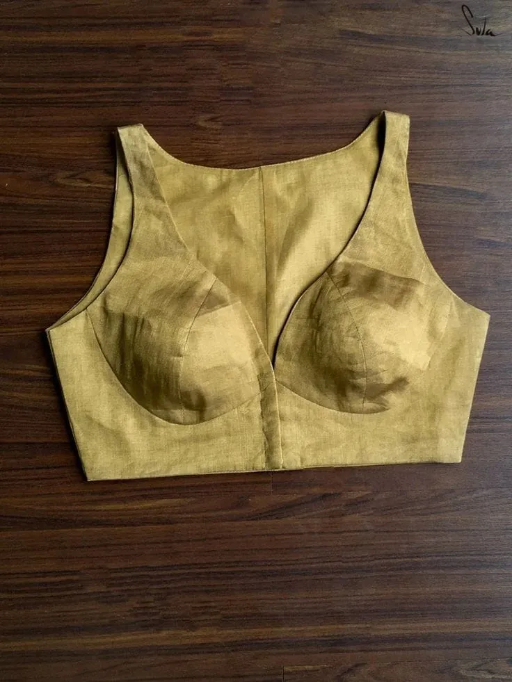 Gold Sleeveless Saree Blouse | Readymade V-Neck Choli