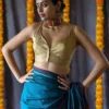 Gold Sleeveless Saree Blouse | Readymade V-Neck Choli - Image 2