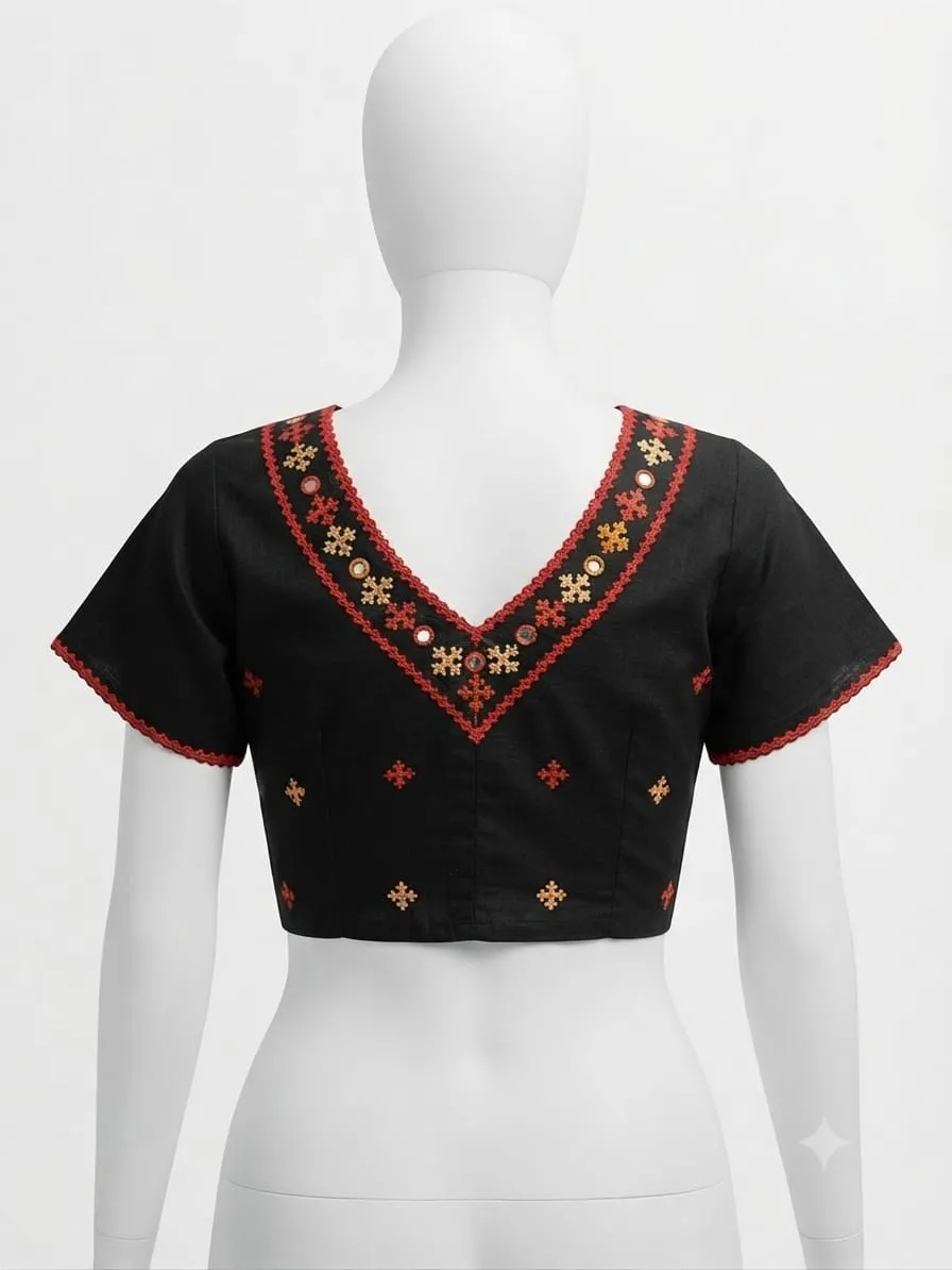 Handcrafted Kutch Work Saree Blouse | Premium Cotton Ethnic Blouse with Mirror Embroidery