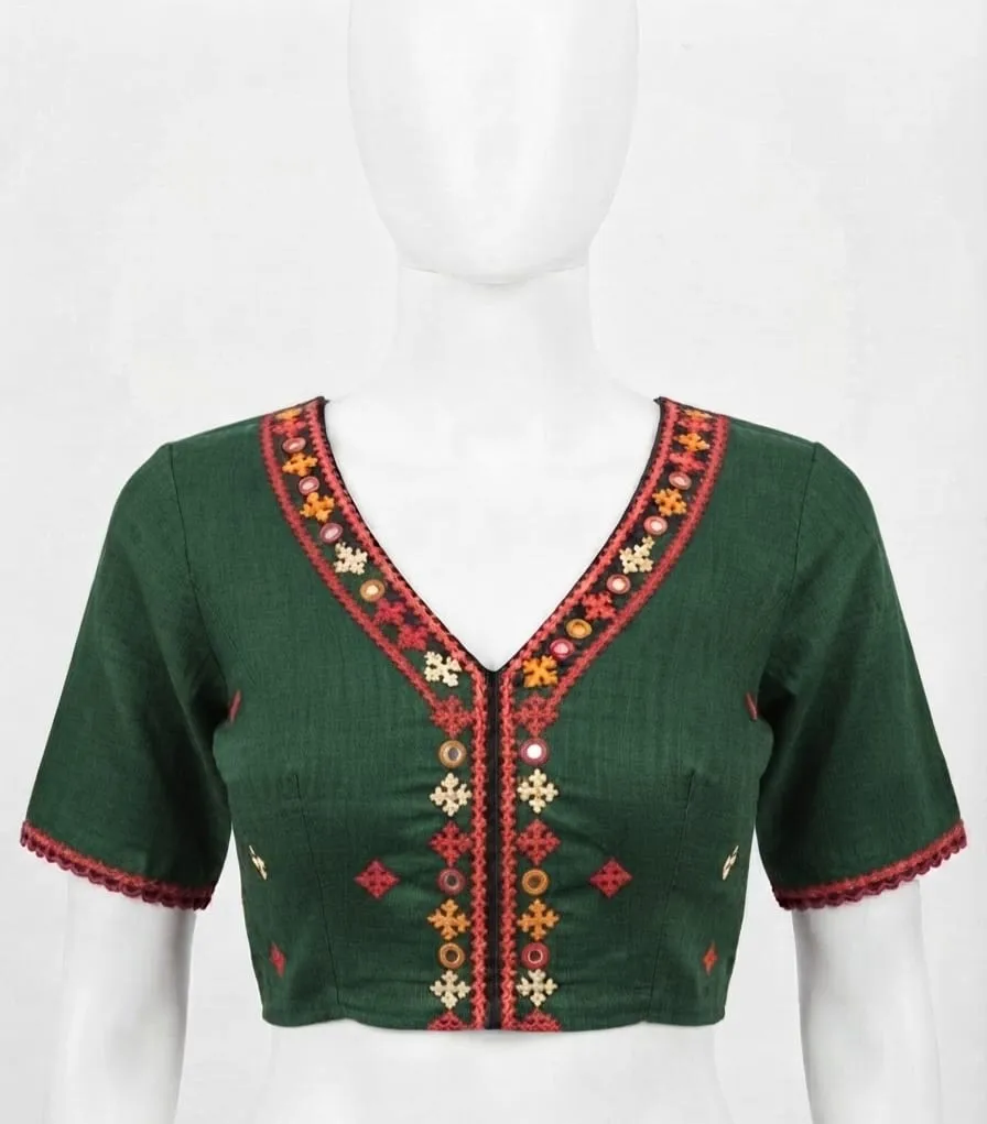 Kutch Work Saree Blouse | Handcrafted Cotton Ethnic Blouse with Mirror Work