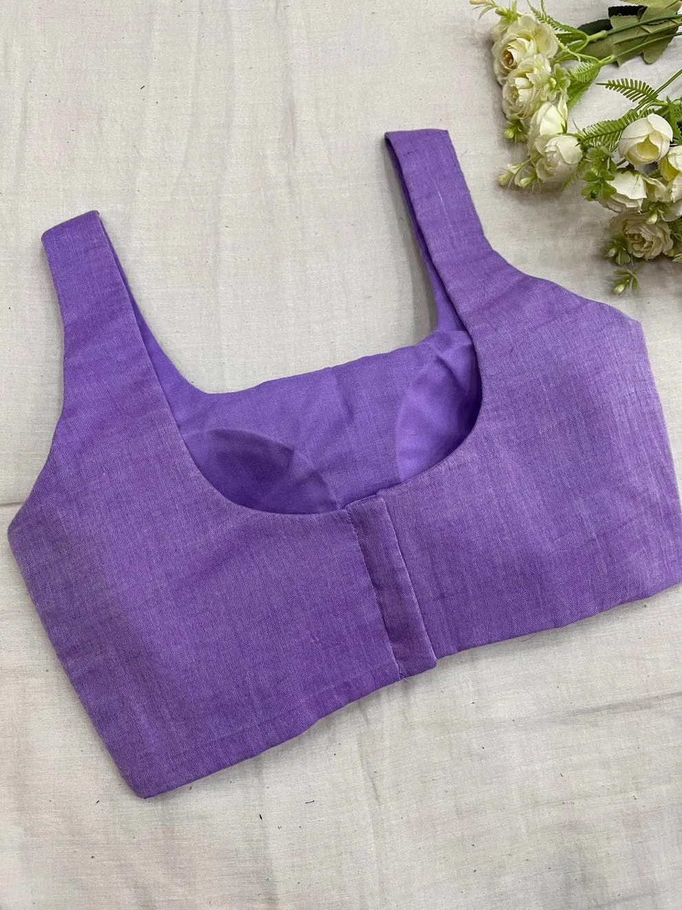 Lavender Purple Raw Silk Sleeveless Blouse – Premium Readymade Saree Blouse