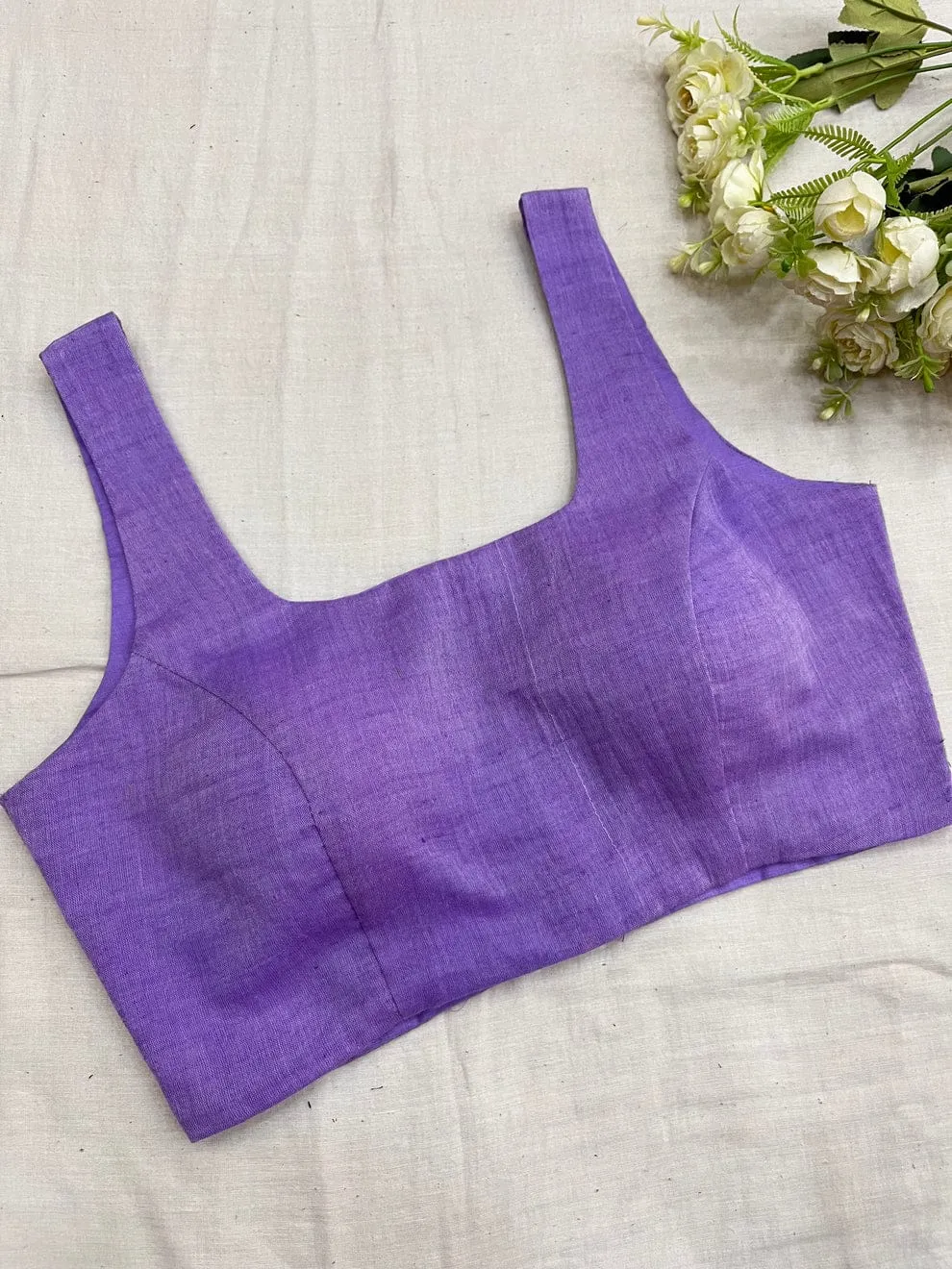 Lavender Purple Raw Silk Sleeveless Blouse – Premium Readymade Saree Blouse - Image 2