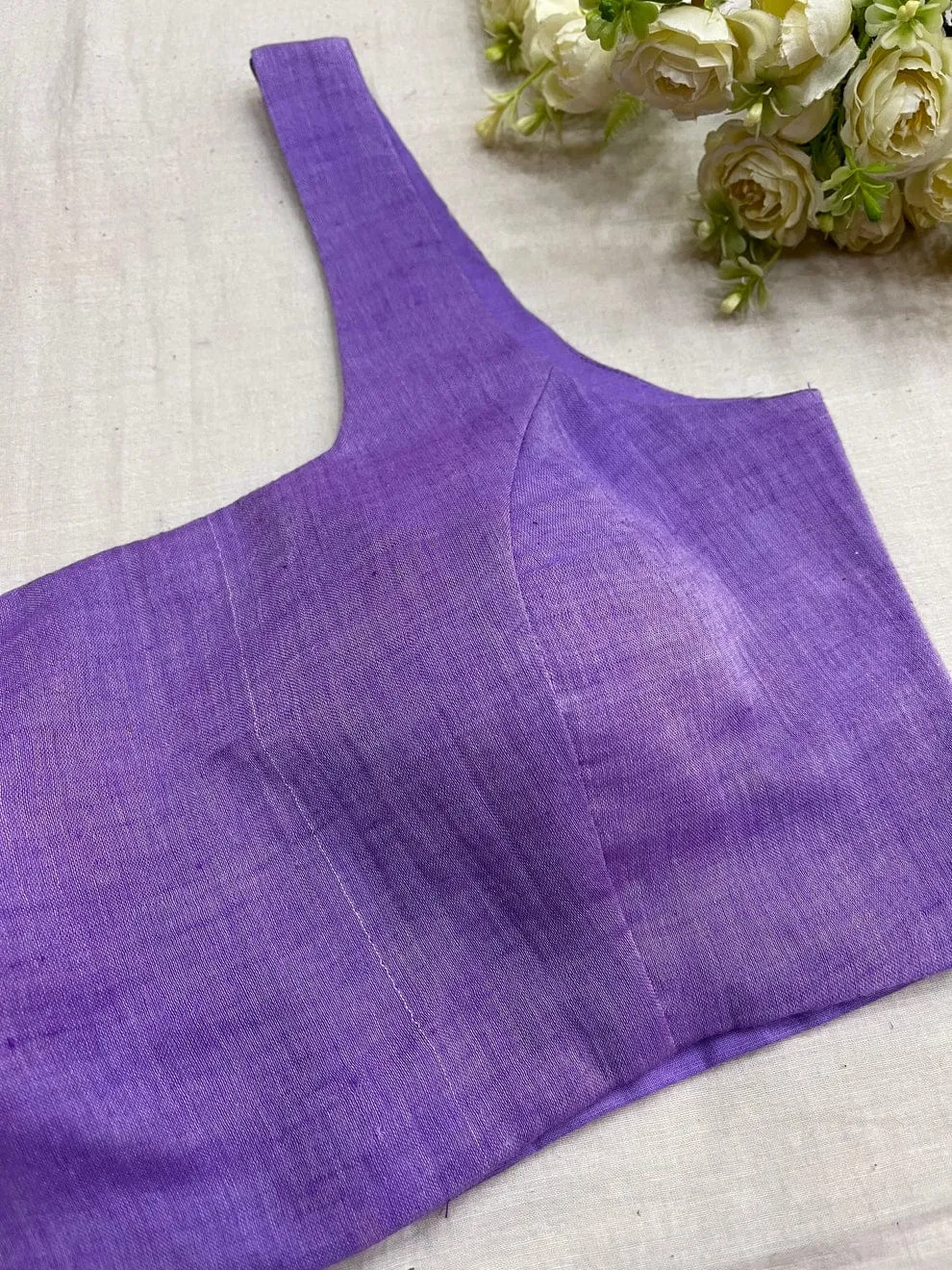 Lavender Purple Raw Silk Sleeveless Blouse – Premium Readymade Saree Blouse - Image 3