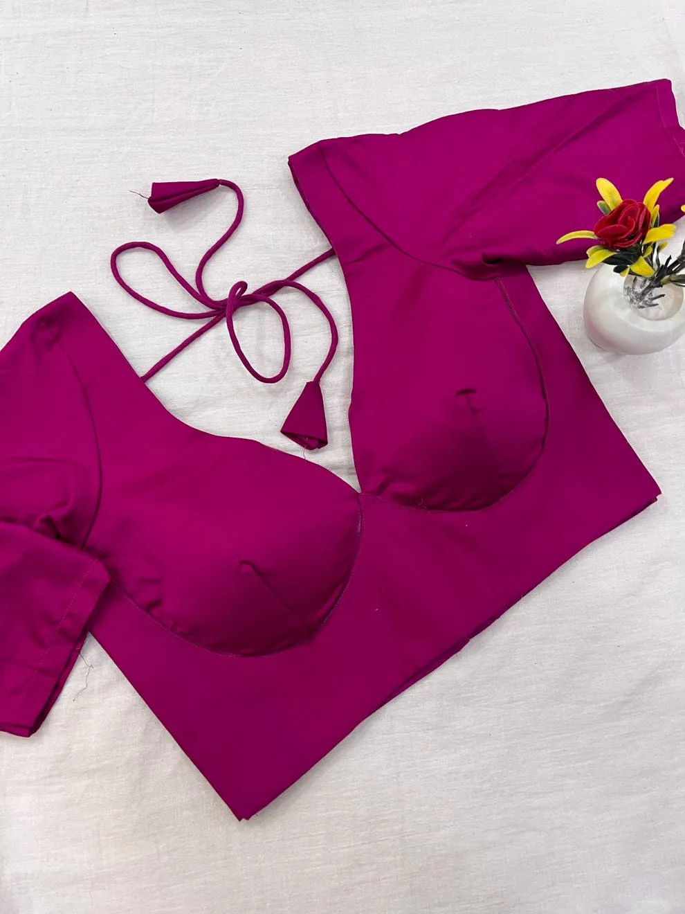 Magenta Designer Saree Blouse | Padded V-Neck Readymade Blouse