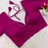 Magenta Designer Saree Blouse | Padded V-Neck Readymade Blouse - Image 2