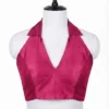 Magenta Silk Halter Neck Blouse | Designer Sleeveless Saree Blouse for Parties - Image 2