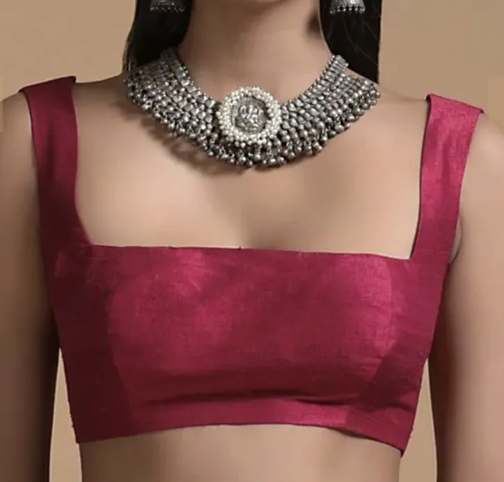 Magenta Square Neck Saree Blouse | Readymade Sleeveless Choli