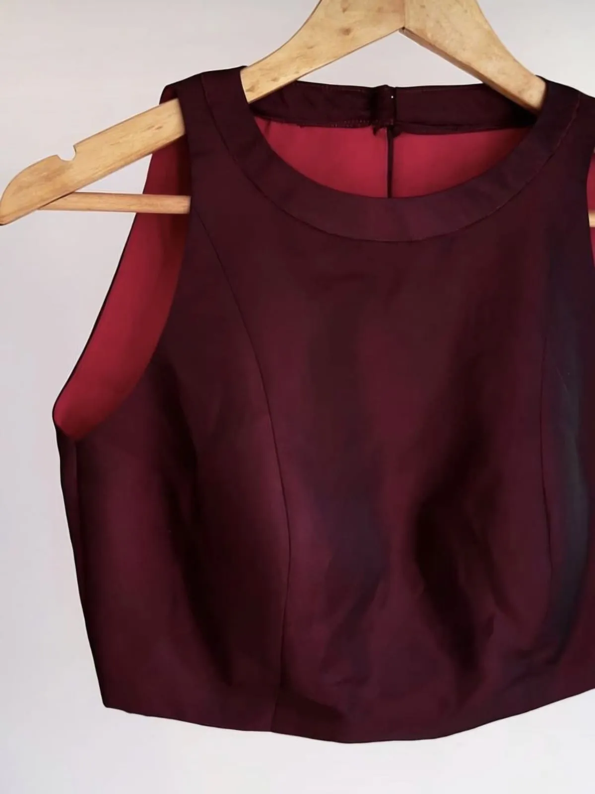 Maroon High Neck Saree Blouse | Readymade Sleeveless Choli