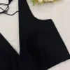 Minimalist Black Deep V-Neck Blouse - Contemporary Ethnic Saree Top - Image 3