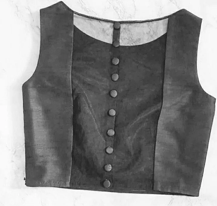 Minimalist Sleeveless Blouse with Buttons | Modern Ethnic Crop Top for Saree
