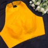 Mustard Yellow Halter Neck Saree Blouse | Designer Raw Silk Sleeveless Party Wear Blouse for Women