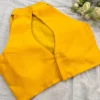 Mustard Yellow Halter Neck Saree Blouse | Designer Raw Silk Sleeveless Party Wear Blouse for Women - Image 2