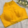 Mustard Yellow Halter Neck Saree Blouse | Designer Raw Silk Sleeveless Party Wear Blouse for Women - Image 3