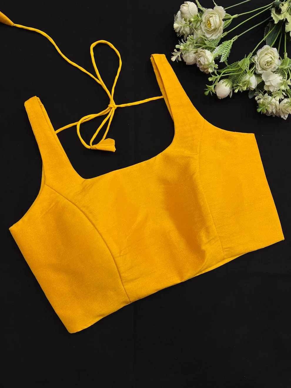 Mustard Yellow Raw Silk Sleeveless Blouse – Premium Readymade Saree Blouse
