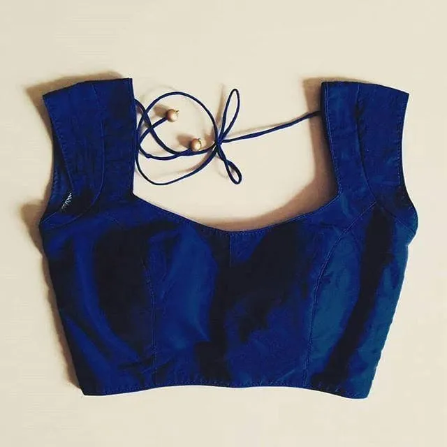 Navy Blue Sleeveless Saree Blouse – Square Neck, Back Tie-Up, Ready-to-Wear Ethnic Blouse