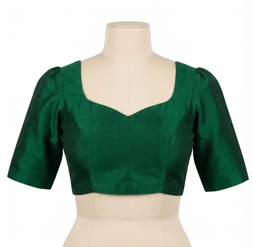Plain Raw Silk Blouse for Sarees - Minimalist Round Neck Design